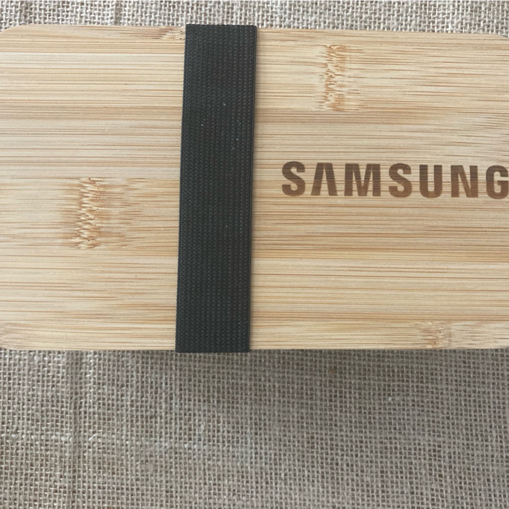 Samsung Natural Bamboo Lunch Box 2 Trays with utensils and Black Strap